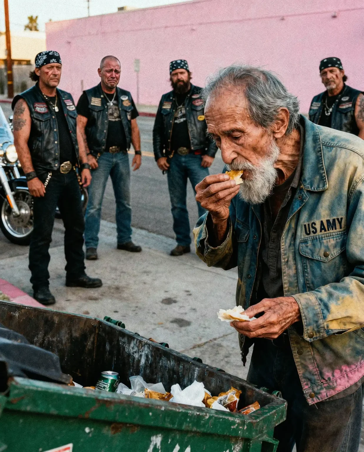 Bikers Saw an Old Man Eating From a Dumpster — And What They Did Next Changed Everything