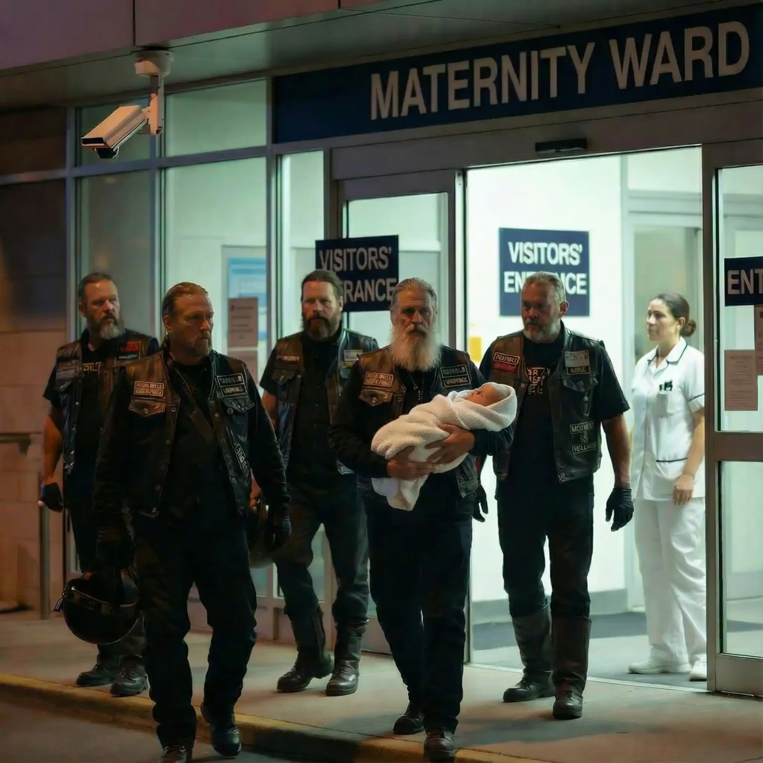 Six bikers walked out of the maternity ward with my dead sister’s newborn baby… and at first, I thought I had just witnessed a kidnapping.