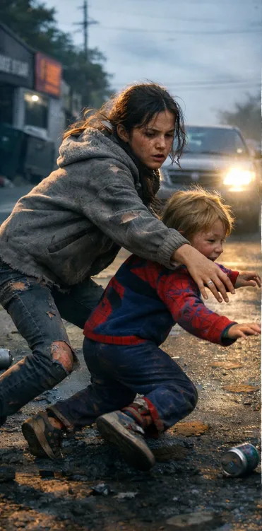 The shopping cart slammed into the curb and tipped over, cans scattering across the cracked pavement like loose coins.