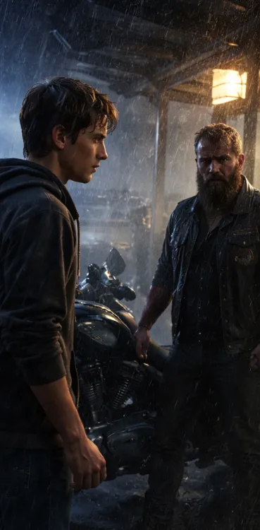 Rain hammered the pavement so hard it seemed to bounce back into the air as a shimmering silver mist. The neighborhood had already retreated indoors, wrapped in warmth and light, windows glowing softly while the storm swallowed the streets outside. No one had any reason to be out there in weather like that—unless they had nowhere else to go.