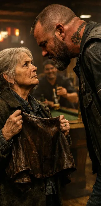 The enforcer stepped directly into her path, his boots thudding heavily against the wooden floor. The sharp scent of whiskey clung to his breath, and tattoos crawled across his forearms like stories written in ink.