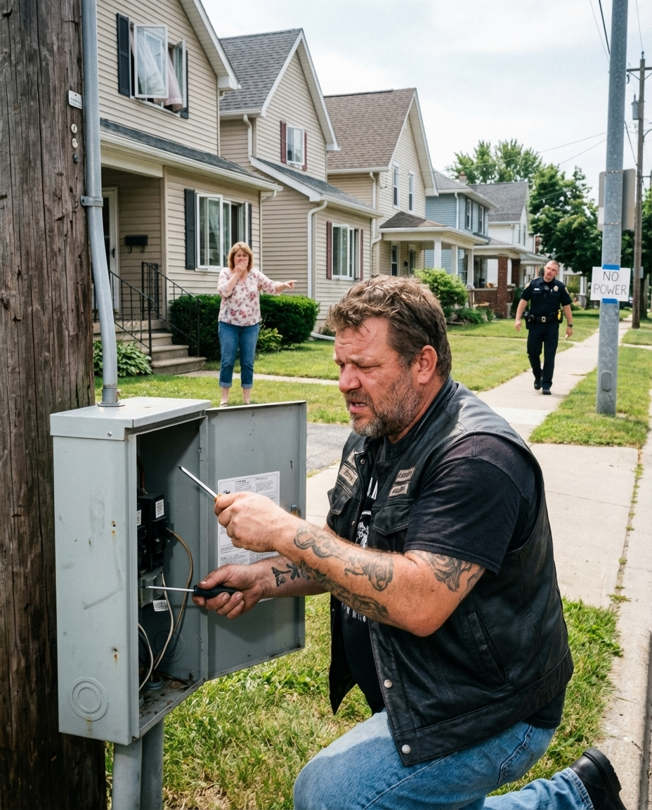 A Giant Biker Cut Power to an Entire Neighborhood — When the Lights Came Back, Everyone Realized Who He Saved